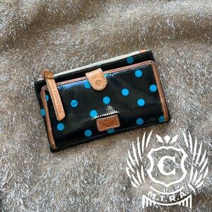 EUC Consuela Slim Wallet, Black Teal Polka Dots